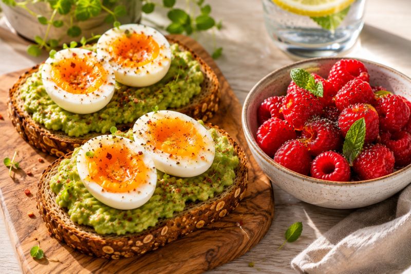 Avocado-Ei-Toast mit Himbeeren-Salat