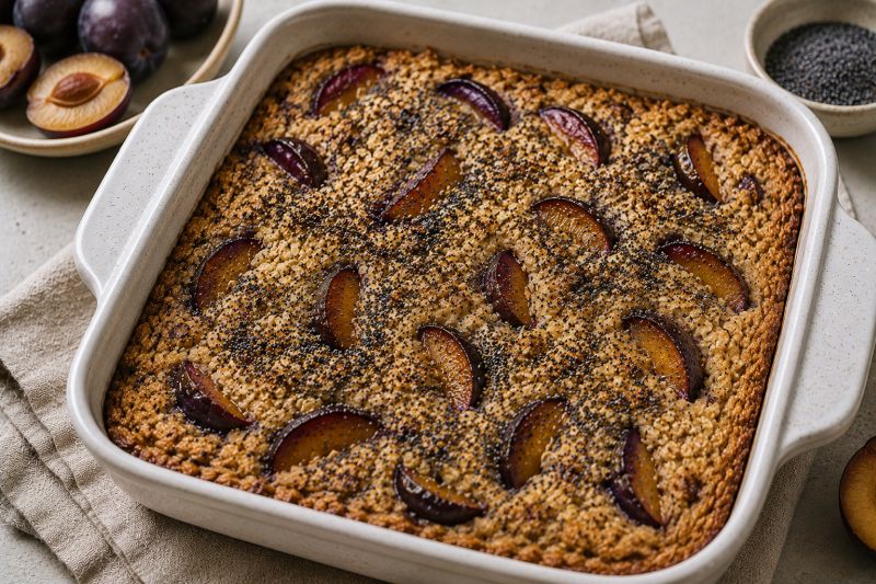 Baked Oats mit Pflaume und Mohn