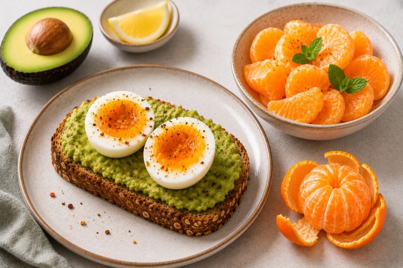 Avocado-Ei-Toast mit Mandarine-Salat