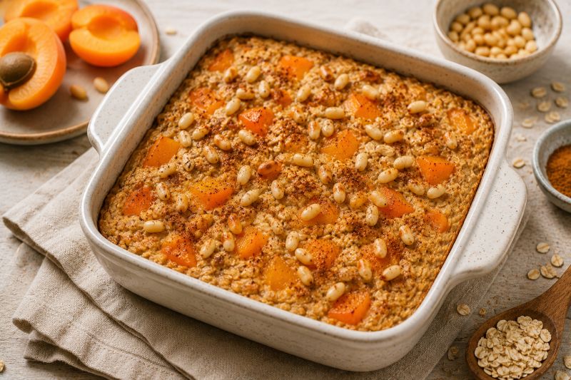 Baked Oats mit Aprikosen und Pinienkerne