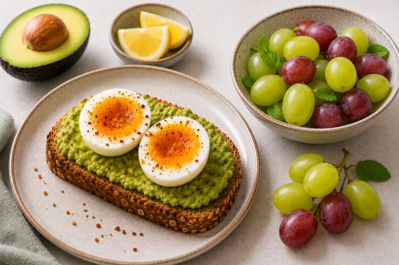 Avocado-Ei-Toast mit Trauben-Salat