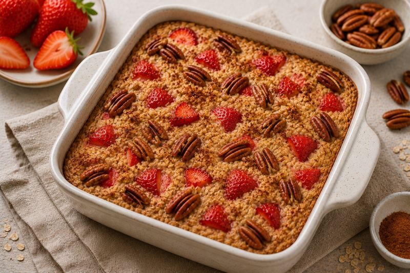 Baked Oats mit Erdbeeren und Pekannüsse